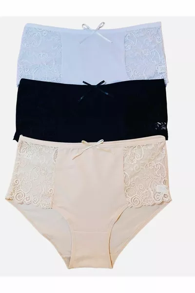 Lot de 3 culottes à dentelle sur le côté Noir-blanc-nude 