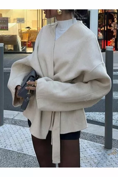 WOHOME Knitted Cashmere Cardigan/Jacket with Tied Detailed Comfortable Fit