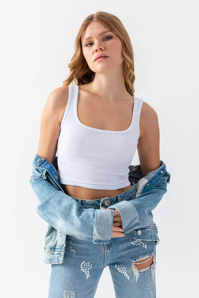 Дамски черно-бял бюстие с тънки презрамки, плетен, комплект от две части 