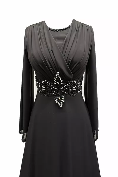 Женское черное шифоновое вечернее платье с длинным рукавом и выпускное платье