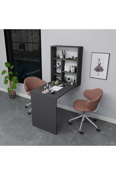 طاولة مانيكير وباديكير مع رف أرز، أنثراسايت - أرز