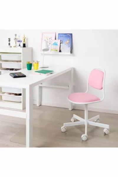 Ereganto - Chaise de travail pour enfants Örfjall, Blanc-vissle Rose, Fauteuil pivotant pour enfants
