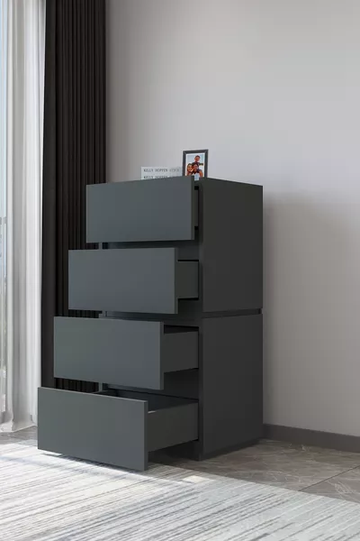  Galata 4 Çekmeceli Patentli Antrasit Şifonyer Yatak Odası Bebek Odası Komodin