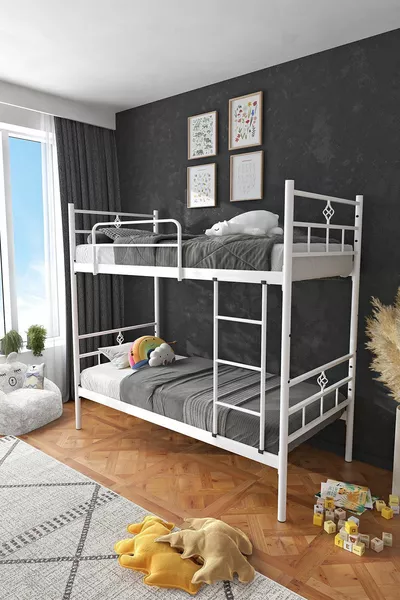Koza Loft Bed Convertible White Detachable Metal Bunk Bed