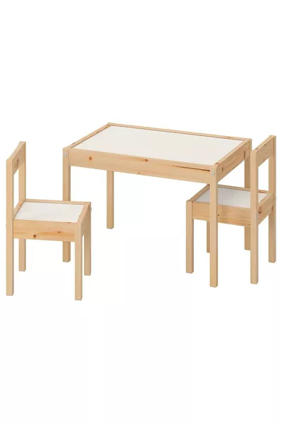 Children's Table-Chair Set MeridyenDukkan White-Pine, 3 Piece Set