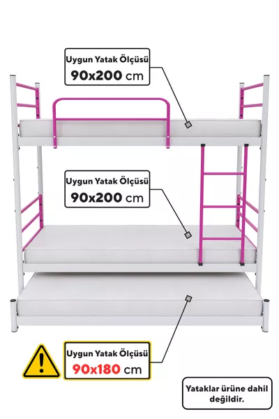 Трэнд двухъярусная кровать с ящиком для хранения, подходит для 3 человек, тёмно-розовая металлическая кровать