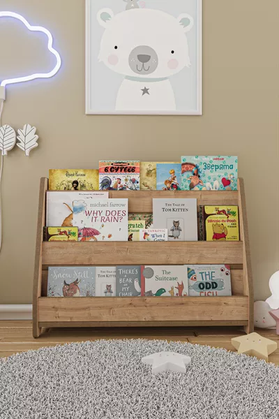 مكتبة أطفال مونتيسوري من MDF - بلوط زفير