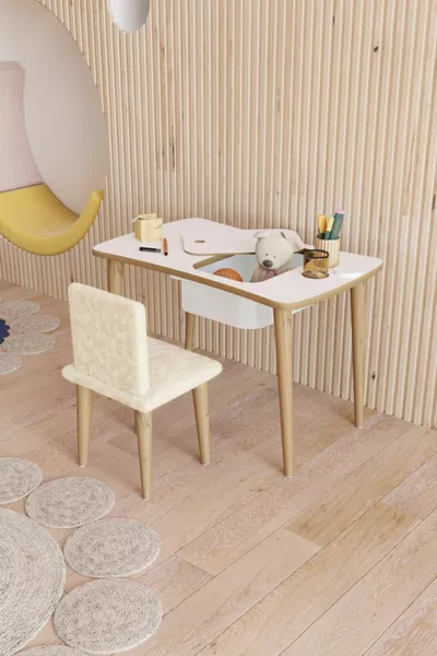 Детский стол Монтессори Игровой стол Активити-стол Рабочий стол - 1 шт. с белым мягким стулом Welsoft