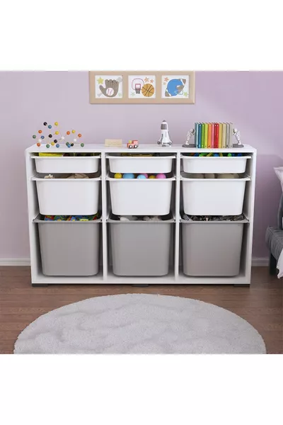Bofi Ultra Deep 9 Gray White Basket Multi-Purpose Toy Kitchen Pantry Cabinet