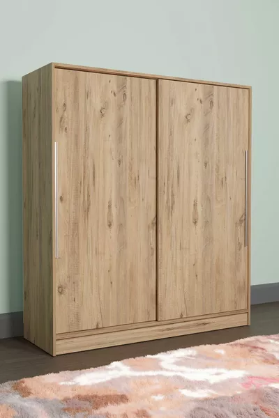 خزانة ملابس  زنبق بانزلاق متعددة الرفوف مع أدراج وعلاقات بصندوق من الصنوبر (أبواب من الصنوبر)