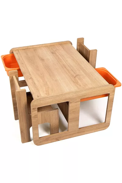 2-Person Drawer Play, Activity, Event Table, Walnut-Orange MDF