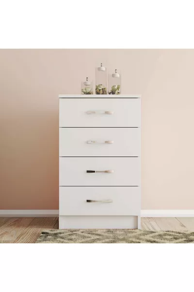 Comodino bianco a 4 cassetti