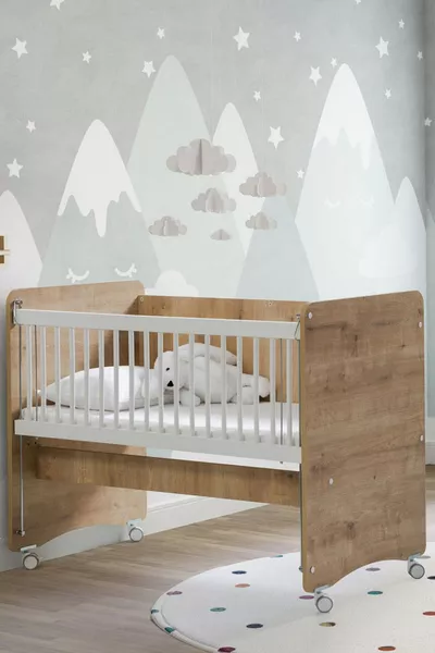 سرير أطفال على عجلات بجانب الأم - سرير طفل - سرير متنقل - خشبي - سم