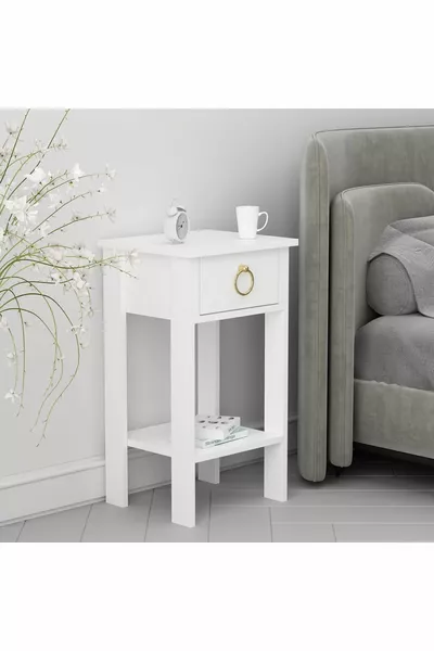 خزانة جانبية لوفيا بمقبض ذهبي أبيض وسحّاب واحد