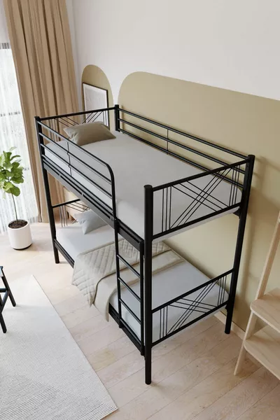 سرير بطابقين من الميتال الفاخر متوافق مع الأسرة، أسود قابل للفصل