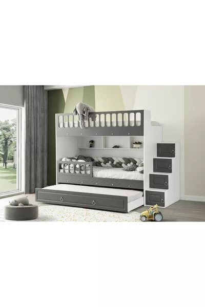 Zümrüt Junior Stapelbed met Stalen Ondersteuning en Membranen Bekleding % MDF