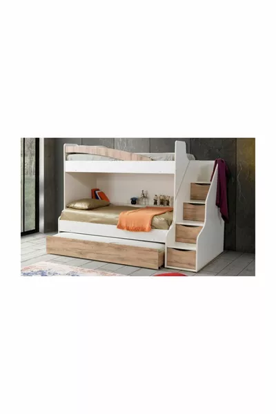 باريس سرير بطابقين صغير بالجوز - أبيض