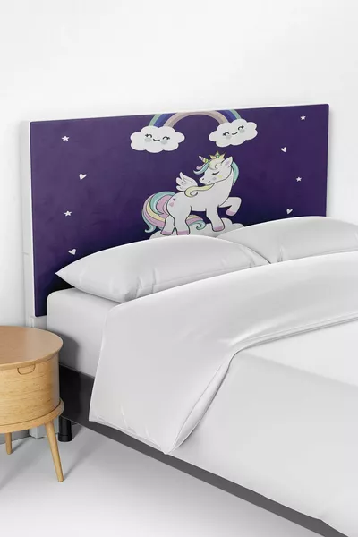 Лилав калъф за таблата на легло с дизайн на любимия еднорог за детска стая
