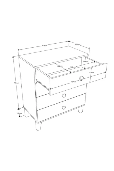  Vento 4 Çekmeceli Şifonyer Sepet - Beyaz