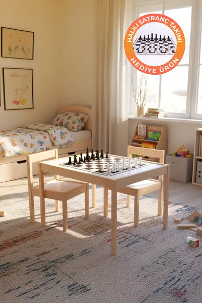 Set Tavolo e Sedie Montessori in Legno per Bambini, Marrone, Design Educativo ed Elegante