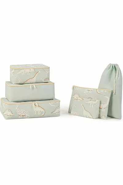 مجموعة منظم داخل حقيبة غرفة الأطفال بنقشة الديناصور من القماش تتكون من 6 قطع