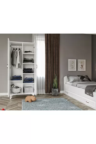 Country Bedroom Set - Bunk Bed with Storage, 2-Door Wardrobe, 3-Drawer Dresser, All MDF