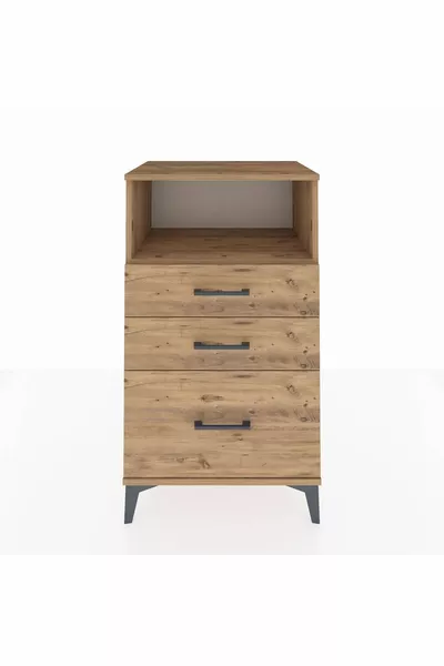 Hyperion Nachtkastje met één plank en 3 lades, dennen-dennen