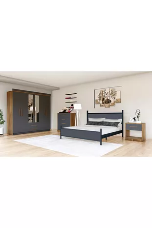 METALA YATAK ODASI TAKIMI, ANTRASİT GRİ, 6 KAPAKLI