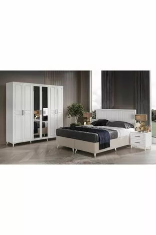 Ensemble de chambre à coucher blanc avec 6 portes en MDF Sport, montage gratuit, sommier inclus