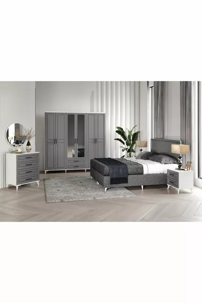 مجموعة غرف نوم مفضلة من MDF باللونين أنثراسيت وأبيض مع تركيب مجاني