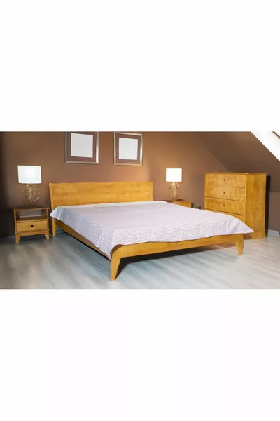 Дървено легло Baf, скрин, нощно шкафче, орех