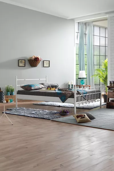 Lit en métal forgé pour deux personnes Lalas - blanc (avec lattes en bois)