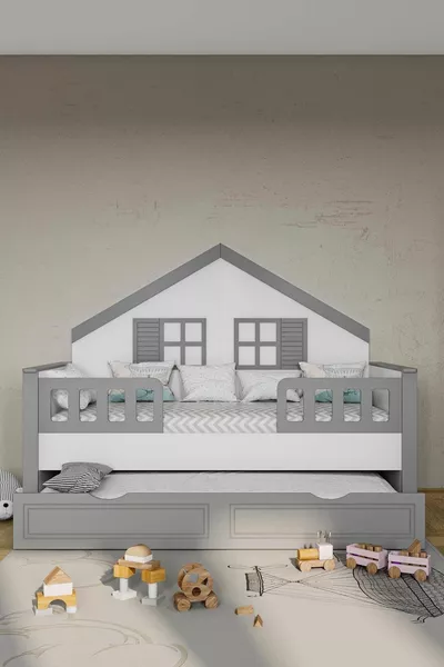 % سرير أطفال مونتيسوري مصنوعة من مادة MDF، باللون الرمادي