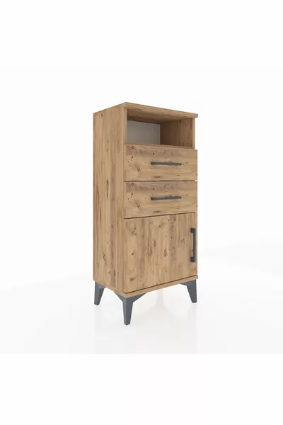 أرجيس كومودين رف واحد مع درجين و باب واحد خشب الصنوبر