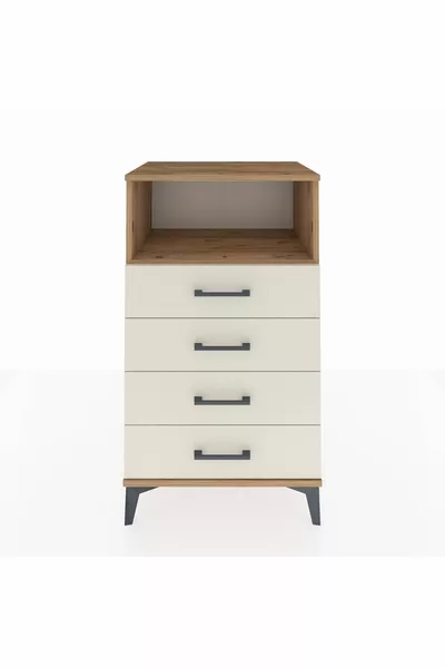 خزانة هايبريون الجانبية رف واحد 4 أدراج خشب الصنوبر والحجر الجيري