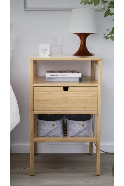 Woodteks Wooden Nightstand with Two Shelves and Drawers
