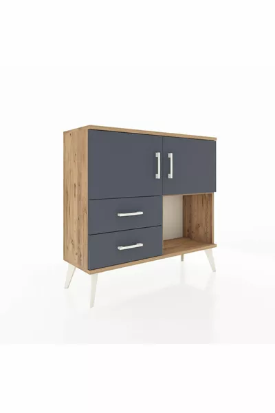 خزانة أرجيس مع رفين، درجين، وغطاءين، خشب الصنوبر - أنثراسيت