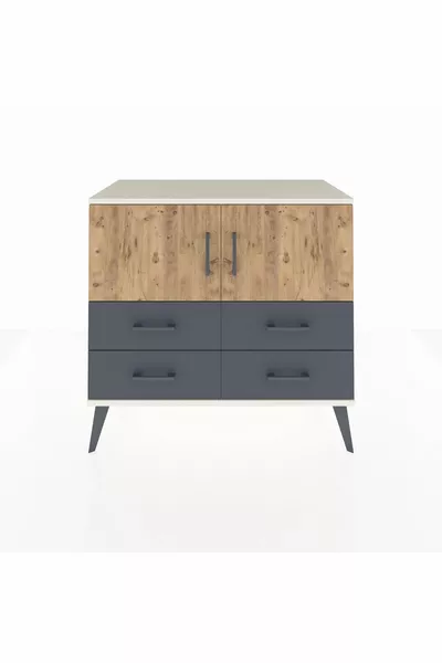 خزانة هايبرون 2 رفّ 4 أدراج 2 باب من حجر القمر - صنوبر/أنثراسايت