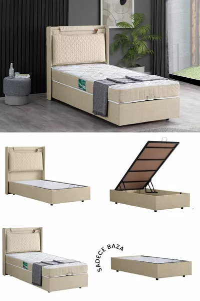 Загреб Односпальная МДФ Основание, Кремовый (Без Изголовья и Матраса)