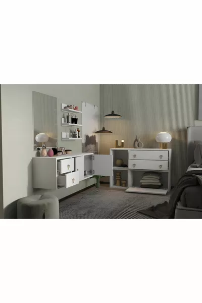 Модулен спален комплект с гардеробна, бял