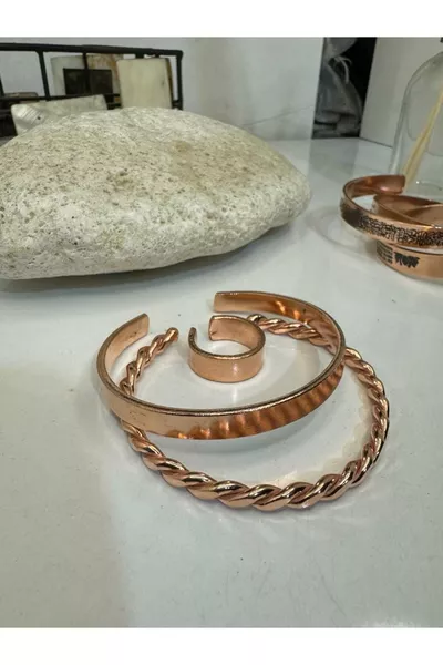 سوار نحاسي خالص٪ - مجموعة سوار نحاسي ملتوي