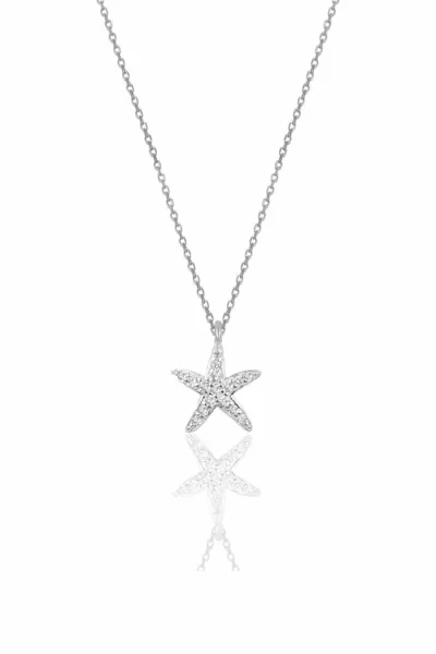 Silver Rhodium Zircon Stone Starfish Necklace rodaj