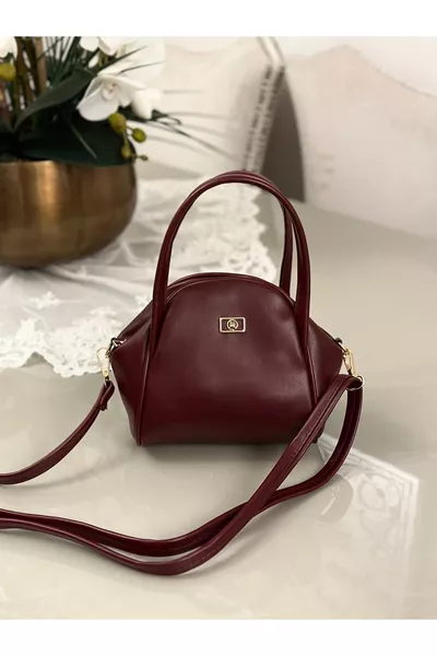 Burgundy Faux Leather Women's Hand and Shoulder Bag