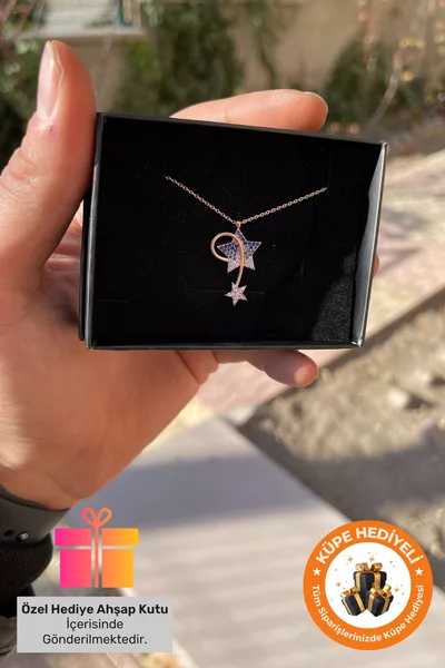Gift Boxed Star Rose Gold Plated Silver Necklace Comet Northern Star Necklace