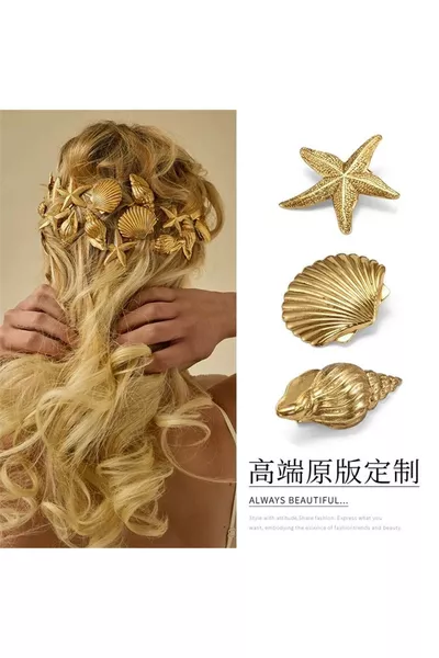 طقم 3 مشابك للشعر بأشكال صدف البحر ونجمة البحر