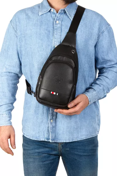 حقيبة بولو جلدية جديدة نسائية ورجالية، حقيبة كروس للجسم، حقيبة صدر، مع فتحة لسماعات الأذن، حقيبة كتف يومية بيد واحدة