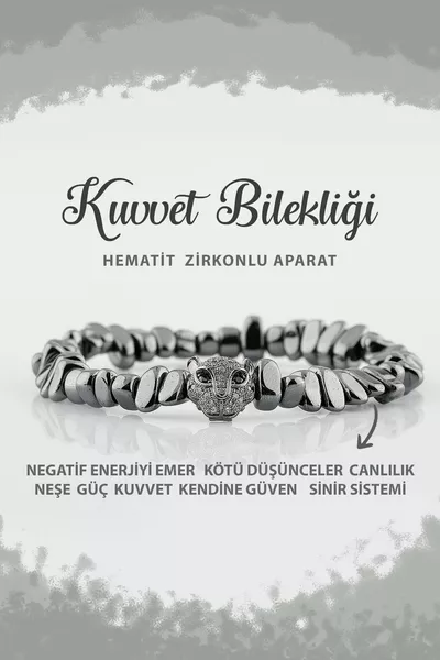 Sertifikalı Kuvvet Doğal Taş Bileklik Hematit Zirkon Aparat 