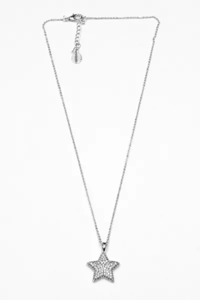 Zircon Stone Silver-Colored Star Necklace with Steel Chain - (Ecrin Su Shepherd Necklace) - (WITH SURPRISE GIFT)