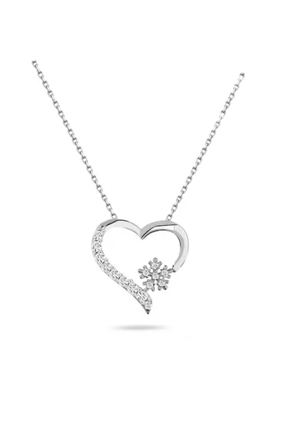 Silver Necklace for Women with Snowflake Heart and Silver Zircon Stone
