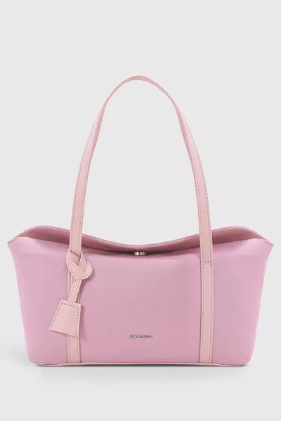 Canvas Bowling Tote Schoudertas met Roze Deksel 